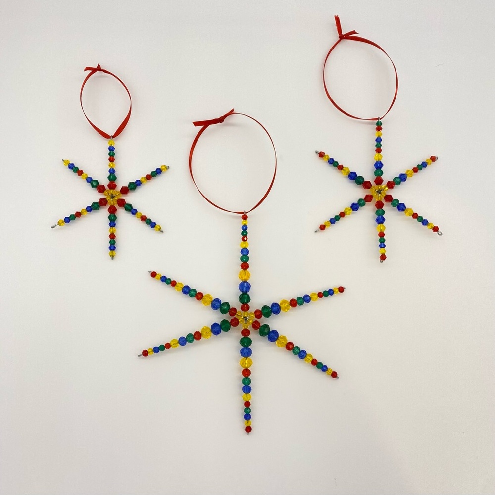 Snowflake Christmas Tree Ornaments Window Charms Set of 3 Handmade